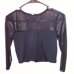 long sleeve black mesh crop cami top